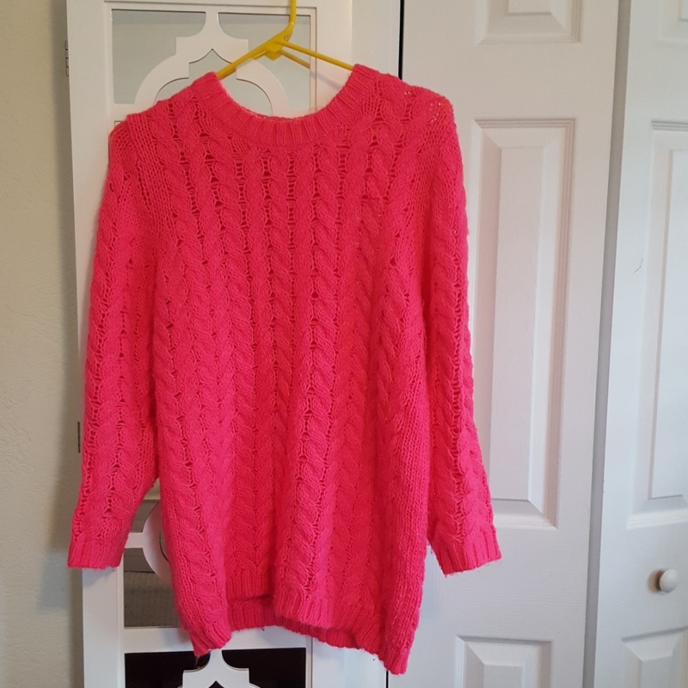 Hot pink oversized cable knit sweater